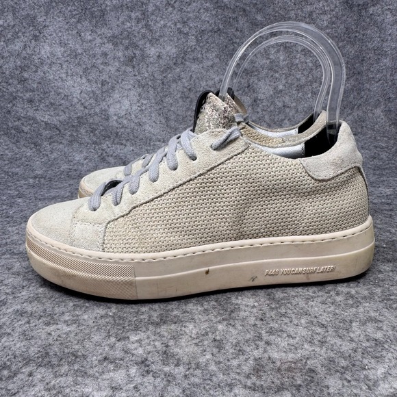 P448 Thea Fujy Platform Sneakers‎ Womens EU 35 Beige Suede Low Top Lace Up Shoes - Picture 2 of 10